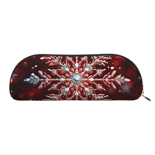 MMSJSBVY Federmäppchen aus Leder mit Schneeflocken-Motiv, halbrunder Organizer mit Reißverschluss für Stifte, Kosmetik und Reisen, Weihnachts-Schneeflocke, Einheitsgröße, Schulranzen von MMSJSBVY