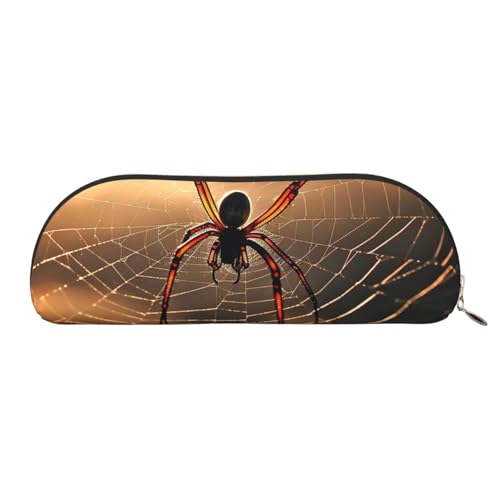 MMSJSBVY Federmäppchen aus Leder mit Spinnweben – halbrunder Organizer mit Reißverschluss für Stifte, Kosmetik und Reisen, Spinnweben mit Spinne, Einheitsgröße, Schulranzen von MMSJSBVY