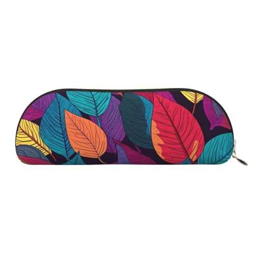 MMSJSBVY Federmäppchen aus Leder mit blauen Blumen – halbrunder Organizer mit Reißverschluss für Stifte, Kosmetik und Reisen, Bunte Blätter, Einheitsgröße, Schulranzen von MMSJSBVY