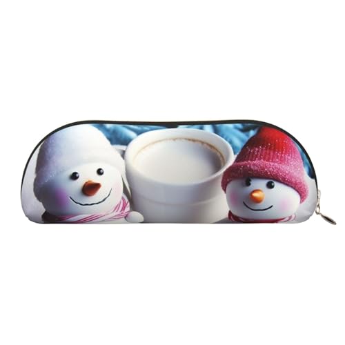 MMSJSBVY Federmäppchen aus Leder mit blauen Blumen – halbrunder Organizer mit Reißverschluss für Stifte, Kosmetik und Reisen, Niedliche Schneemänner, Einheitsgröße, Schulranzen von MMSJSBVY