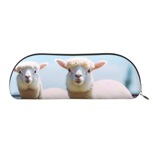 MMSJSBVY Federmäppchen aus Leder mit blauen Blumen – halbrunder Organizer mit Reißverschluss für Stifte, Kosmetik und Reisen, Süßes Schaf, Einheitsgröße, Schulranzen von MMSJSBVY