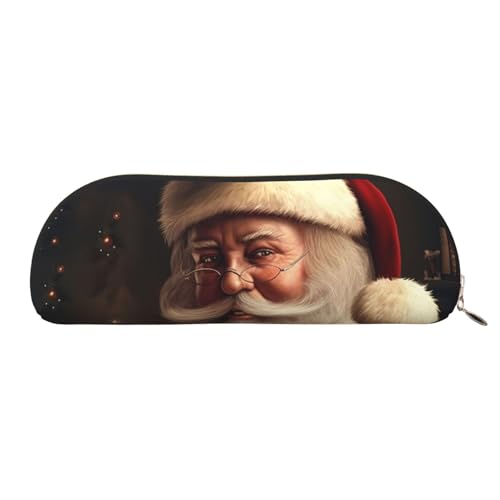 MMSJSBVY Federmäppchen aus Leder mit blauen Blumen – halbrunder Organizer mit Reißverschluss für Stifte, Kosmetik und Reisen, Weihnachtsmann, Einheitsgröße, Schulranzen von MMSJSBVY