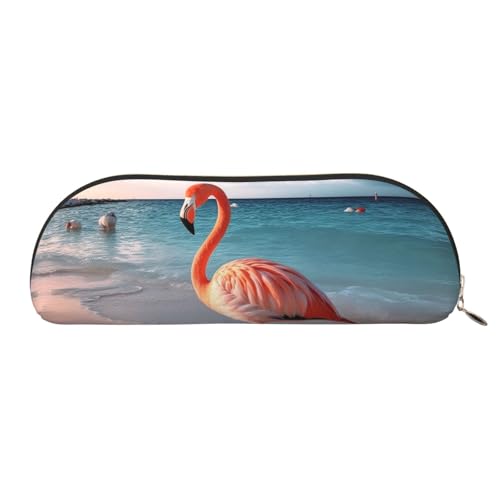 MMSJSBVY Federmäppchen aus Leder mit goldenen Lippen, halbrunder Organizer mit Reißverschluss für Stifte, Kosmetik und Reisen, Flamingo am Strand, Einheitsgröße, Schulranzen von MMSJSBVY