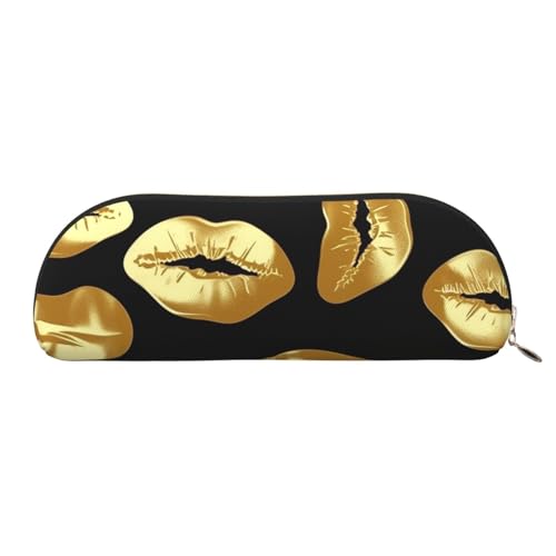 MMSJSBVY Federmäppchen aus Leder mit goldenen Lippen, halbrunder Organizer mit Reißverschluss für Stifte, Kosmetik und Reisen, Goldlippen, Einheitsgröße, Schulranzen von MMSJSBVY