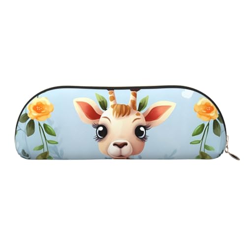 MMSJSBVY Federmäppchen aus Leder mit goldenen Lippen, halbrunder Organizer mit Reißverschluss für Stifte, Kosmetik und Reisen, Süße Giraffe Blumen, Einheitsgröße, Schulranzen von MMSJSBVY