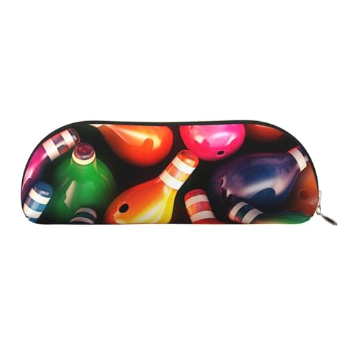 MMSJSBVY Federmäppchen aus Leder mit niedlichem Hund, halbrunder Organizer mit Reißverschluss für Stifte, Kosmetik und Reisen, Bowlingbälle, Einheitsgröße, Schulranzen von MMSJSBVY