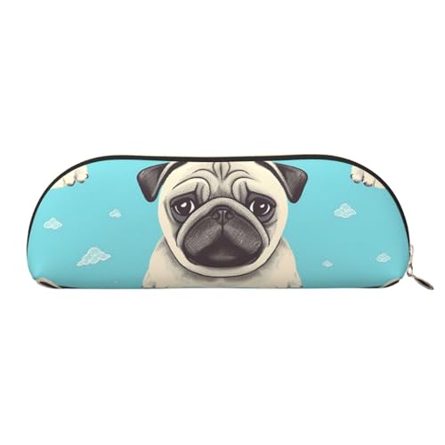 MMSJSBVY Federmäppchen aus Leder mit niedlichem Mops-Motiv, halbrunder Organizer mit Reißverschluss für Stifte, Kosmetik und Reisen, Niedlicher Mops-Hund, Einheitsgröße, Schulranzen MMSJSBVY Federmäppchen aus Leder mit niedlichem Mops-Motiv, halbrunder Organizer mit Reißverschluss für Stifte, Kosmetik und Reisen, Niedlicher Mops-Hund, Einheitsgröße, Schulranzen von MMSJSBVY