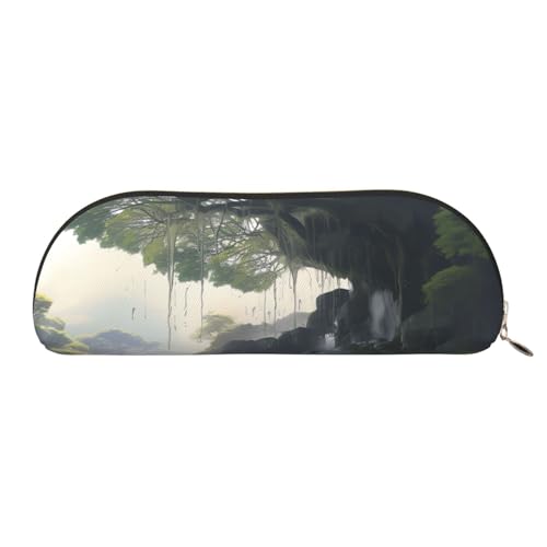 MMSJSBVY Federmäppchen aus Leder mit schönem Blumenmuster, halbrunder Organizer mit Reißverschluss für Stifte, Kosmetik und Reisen, Alte große Baum-Tierlandschaft, Einheitsgröße, Schulranzen von MMSJSBVY