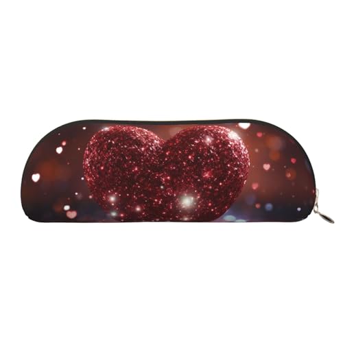 MMSJSBVY Federmäppchen aus Leder mit schönem Blumenmuster, halbrunder Organizer mit Reißverschluss für Stifte, Kosmetik und Reisen, Rotes Glitzerherz, Einheitsgröße, Schulranzen von MMSJSBVY