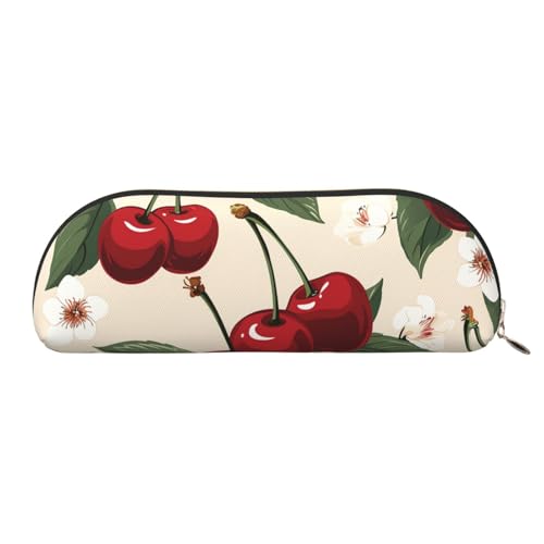 MMSJSBVY Federmäppchen aus Leder mit schönem Blumenmuster, halbrunder Organizer mit Reißverschluss für Stifte, Kosmetik und Reisen, Rotes Kirschmuster, Einheitsgröße, Schulranzen von MMSJSBVY