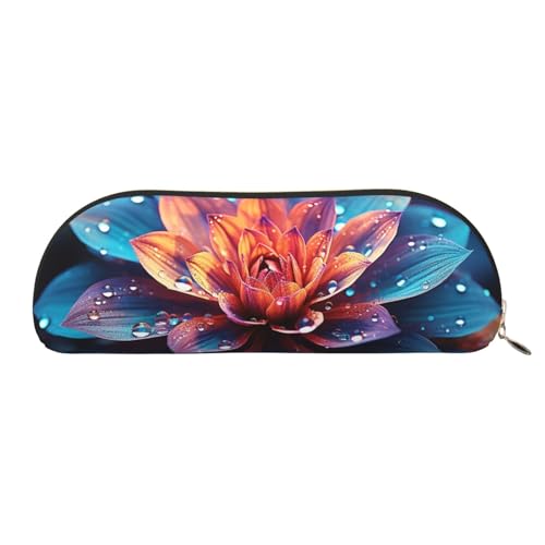 MMSJSBVY Federmäppchen aus Leder mit schönem Blumenmuster, halbrunder Organizer mit Reißverschluss für Stifte, Kosmetik und Reisen, Schöne Farbblumen, Einheitsgröße, Schulranzen von MMSJSBVY