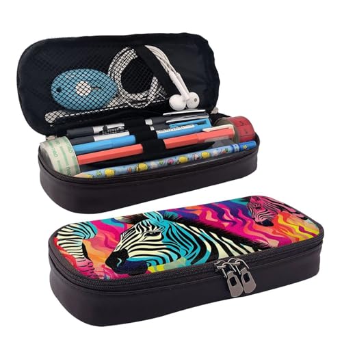MMSJSBVY Federmäppchen mit diagonalem geometrischem Muster, großes Fassungsvermögen, langlebiges Federmäppchen, Schreibwaren-Organizer, Schul- und Bürobedarf, Farbiges Zebramuster, Einheitsgröße, von MMSJSBVY