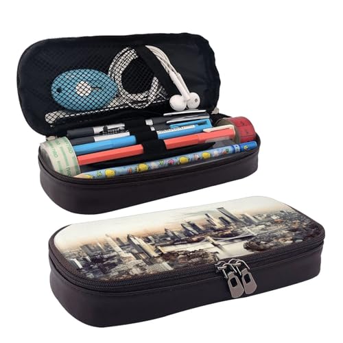 MMSJSBVY Federmäppchen mit niedlichem Kuh-Design, großes Fassungsvermögen, langlebiges Federmäppchen, Schreibwaren-Organizer, Schul- und Bürobedarf, Berühmtes Stadtbild, Einheitsgröße, Kosmetikkoffer von MMSJSBVY