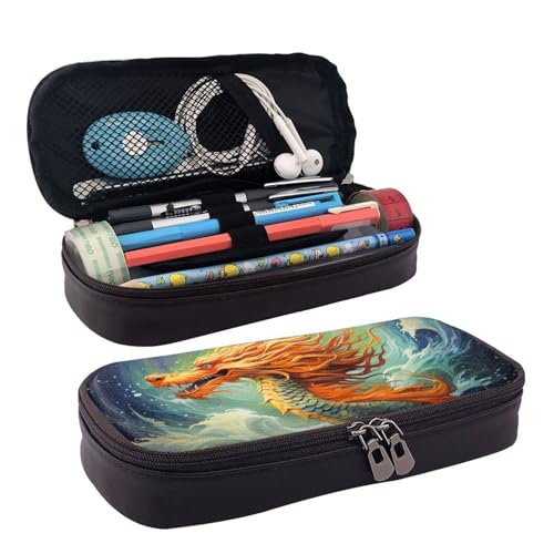 MMSJSBVY Federmäppchen mit rosa Katze, großes Fassungsvermögen, langlebiges Federmäppchen, Schreibwaren-Organizer, Schul- und Bürobedarf, Ölgemälde mit chinesischem Drachen, Einheitsgröße, von MMSJSBVY