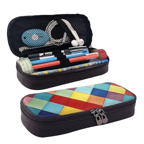 MMSJSBVY Federmäppchen mit roten Blumen, großes Fassungsvermögen, langlebiges Federmäppchen, Schreibwaren-Organizer, Schul- und Bürobedarf, Buntes Karomuster, Einheitsgröße, Kosmetikkoffer von MMSJSBVY