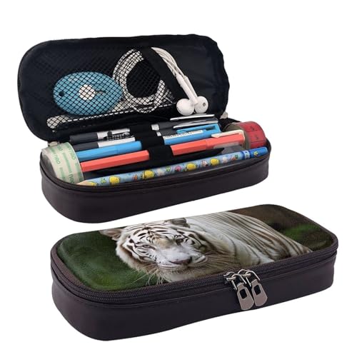 MMSJSBVY Federmäppchen mit roten Blumen, großes Fassungsvermögen, langlebiges Federmäppchen, Schreibwaren-Organizer, Schul- und Bürobedarf, Majestätischer weißer Bengalischer Tiger, Einheitsgröße, von MMSJSBVY