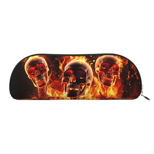 MMSJSBVY Halloween Federmäppchen aus Leder – halbrunder Organizer mit Reißverschluss für Stifte, Kosmetik und Reisen, Feuerskelette, Einheitsgröße, Schulranzen von MMSJSBVY