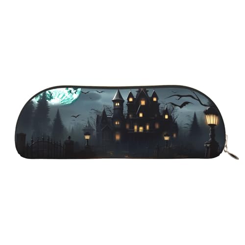MMSJSBVY Halloween Federmäppchen aus Leder – halbrunder Organizer mit Reißverschluss für Stifte, Kosmetik und Reisen, Halloween, Einheitsgröße, Schulranzen von MMSJSBVY
