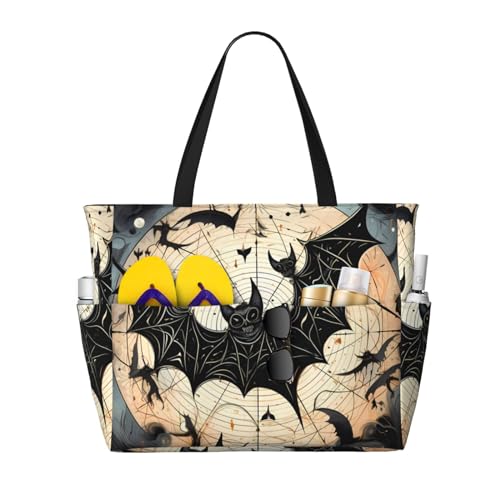 MMSJSBVY Kilauea Volcano Strandtasche für Damen, Tragetasche mit Reißverschluss und Tasche, Reisen, Einkaufen, Pool, Fliegende Fledermäuse für Halloween, Einheitsgröße von MMSJSBVY