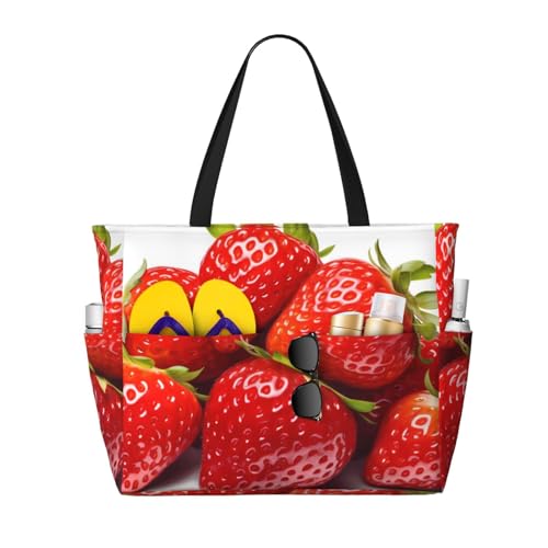 MMSJSBVY Kilauea Volcano Strandtasche für Damen, Tragetasche mit Reißverschluss und Tasche, Reisen, Einkaufen, Pool, Fresh Strawberry, Einheitsgröße von MMSJSBVY