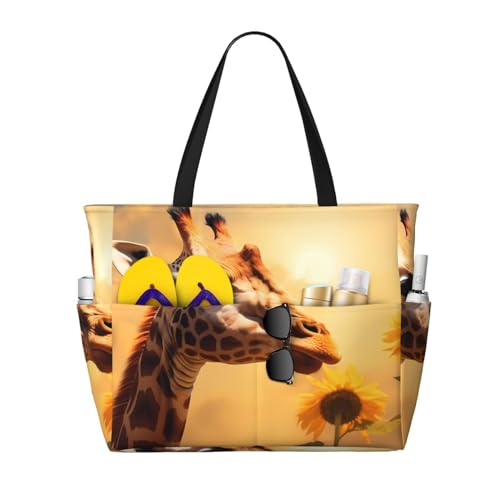 MMSJSBVY Kilauea Volcano Strandtasche für Damen, Tragetasche mit Reißverschluss und Tasche, Reisen, Einkaufen, Pool, Giraffe und Sonnenblume, Einheitsgröße von MMSJSBVY