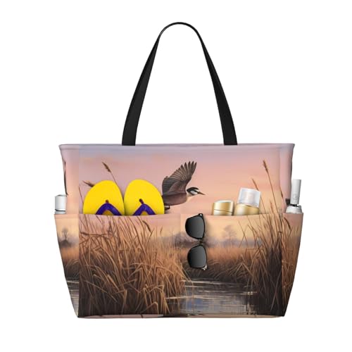 MMSJSBVY Kilauea Volcano Strandtasche für Damen, Tragetasche mit Reißverschluss und Tasche, Reisen, Einkaufen, Pool, Jagd Fliegende Wilde Enten, Einheitsgröße von MMSJSBVY
