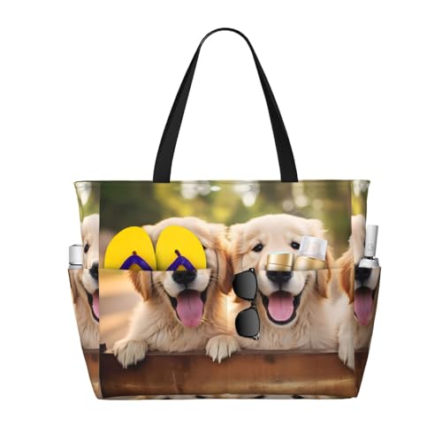 MMSJSBVY Libelle auf der Blume Strandtasche für Damen, Tragetasche mit Reißverschluss und Tasche, Reisen, Einkaufen, Pool, Hundemuster, Einheitsgröße von MMSJSBVY