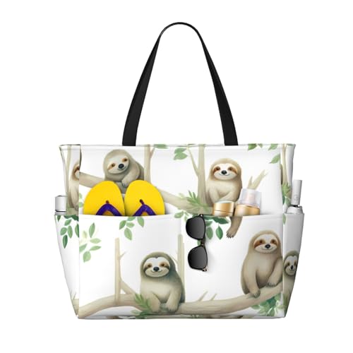 MMSJSBVY Libelle auf der Blume Strandtasche für Damen, Tragetasche mit Reißverschluss und Tasche, Reisen, Einkaufen, Pool, Niedliche Faultiere auf gelben Zitronen, Einheitsgröße von MMSJSBVY