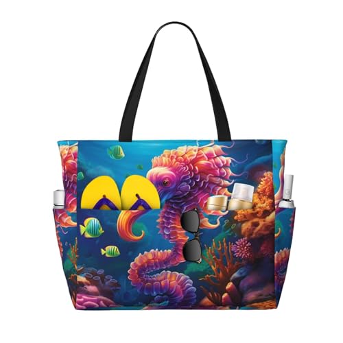 MMSJSBVY Libelle auf der Blume Strandtasche für Damen, Tragetasche mit Reißverschluss und Tasche, Reisen, Einkaufen, Pool, Niedlicher Delphin, Einheitsgröße von MMSJSBVY