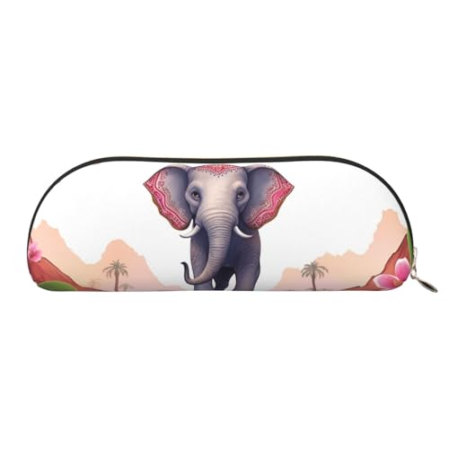 MMSJSBVY Lying Tiger Federmäppchen aus Leder – halbrunder Organizer mit Reißverschluss für Stifte, Kosmetik und Reisen, Glückselefant, Einheitsgröße, Schulranzen von MMSJSBVY