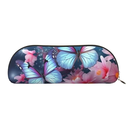 MMSJSBVY Lying Tiger Federmäppchen aus Leder – halbrunder Organizer mit Reißverschluss für Stifte, Kosmetik und Reisen, Schmetterlingsblüten, Einheitsgröße, Schulranzen von MMSJSBVY