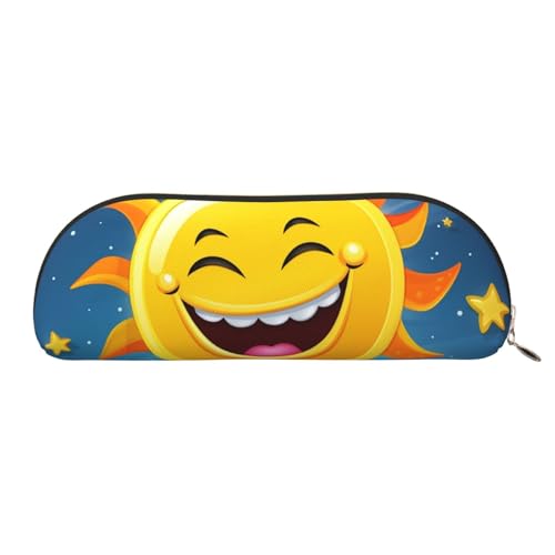 MMSJSBVY Miami Federmäppchen aus Leder – halbrunder Organizer mit Reißverschluss für Stifte, Kosmetik und Reisen, Cartoon Sonne, Einheitsgröße, Schulranzen von MMSJSBVY