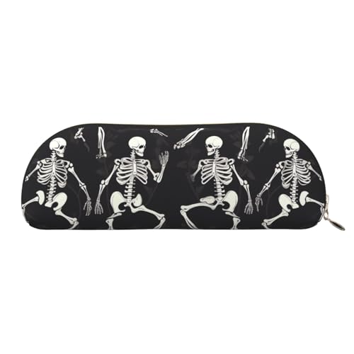 MMSJSBVY Miami Federmäppchen aus Leder – halbrunder Organizer mit Reißverschluss für Stifte, Kosmetik und Reisen, Interessantes Skelett, Einheitsgröße, Schulranzen von MMSJSBVY