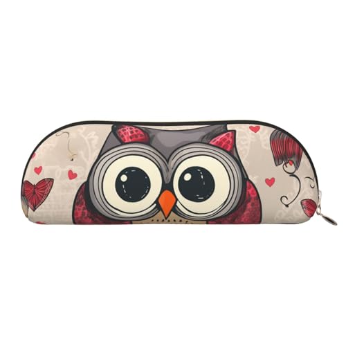 MMSJSBVY Miami Federmäppchen aus Leder – halbrunder Organizer mit Reißverschluss für Stifte, Kosmetik und Reisen, Love Owl, Einheitsgröße, Schulranzen von MMSJSBVY