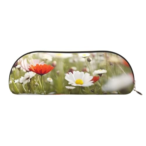 MMSJSBVY Miami Federmäppchen aus Leder – halbrunder Organizer mit Reißverschluss für Stifte, Kosmetik und Reisen, Wiese und Gänseblümchen, Einheitsgröße, Schulranzen von MMSJSBVY