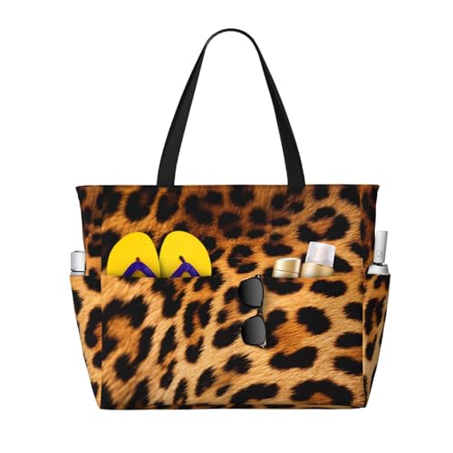 MMSJSBVY Mid-Century Moderne Kunst-Katzen-Strandtasche für Frauen, Tragetasche mit Reißverschluss und Tasche, Reisen, Einkaufen, Pool, Leopardenmuster 1, Einheitsgröße von MMSJSBVY