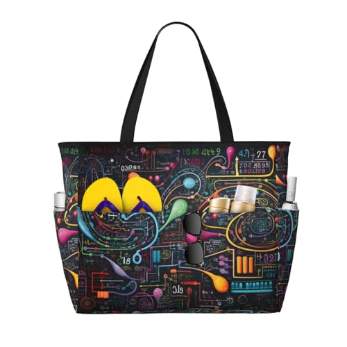 MMSJSBVY Mid-Century Moderne Kunst-Katzen-Strandtasche für Frauen, Tragetasche mit Reißverschluss und Tasche, Reisen, Einkaufen, Pool, Mathematik und Physik, Einheitsgröße von MMSJSBVY
