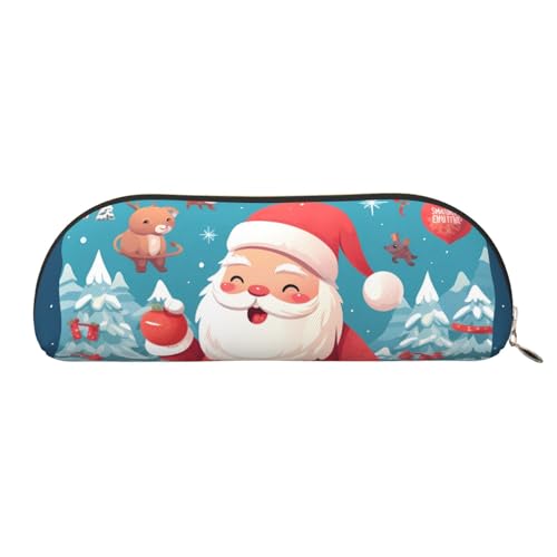 MMSJSBVY New York City Federmäppchen aus Leder – halbrunder Organizer mit Reißverschluss für Stifte, Kosmetik und Reisen, Frohe Weihnachten Schneemann, Einheitsgröße, Schulranzen von MMSJSBVY