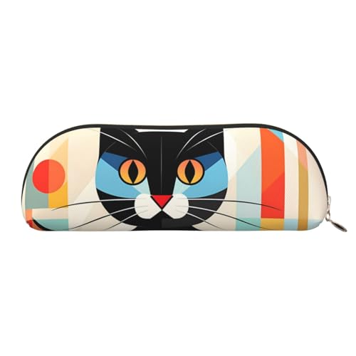 MMSJSBVY New York City Federmäppchen aus Leder – halbrunder Organizer mit Reißverschluss für Stifte, Kosmetik und Reisen, Mid-Century Modern Art Katze, Einheitsgröße, Schulranzen von MMSJSBVY