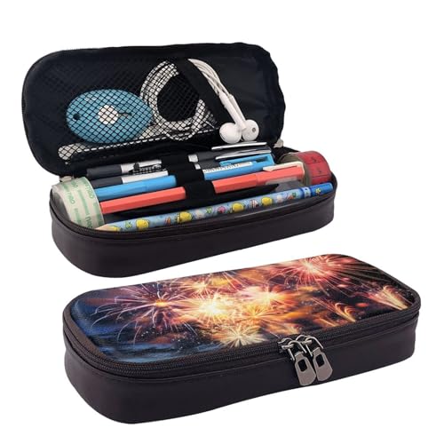 MMSJSBVY Niedliches Federmäppchen mit Weihnachtsmann-Motiv, großes Fassungsvermögen, langlebiges Federmäppchen, Schreibwaren-Organizer, Schul- und Bürobedarf, Wunderschönes Feuerwerk, Einheitsgröße, von MMSJSBVY