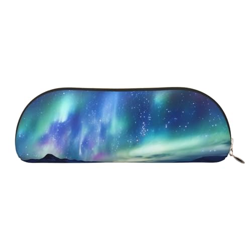 MMSJSBVY Northern Lights Federmäppchen aus Leder – halbrunder Organizer mit Reißverschluss für Stifte, Kosmetik und Reisen, Nordlichter, Einheitsgröße, Schulranzen von MMSJSBVY
