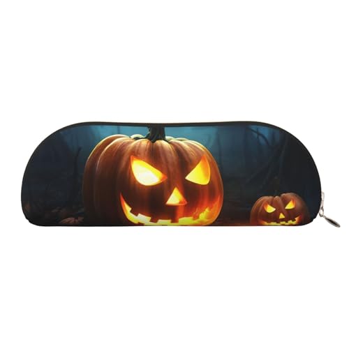 MMSJSBVY Otters in Love Federmäppchen aus Leder – halbrunder Organizer mit Reißverschluss für Stifte, Kosmetik und Reisen, Happy Halloween Kürbisse, Einheitsgröße, Schulranzen von MMSJSBVY