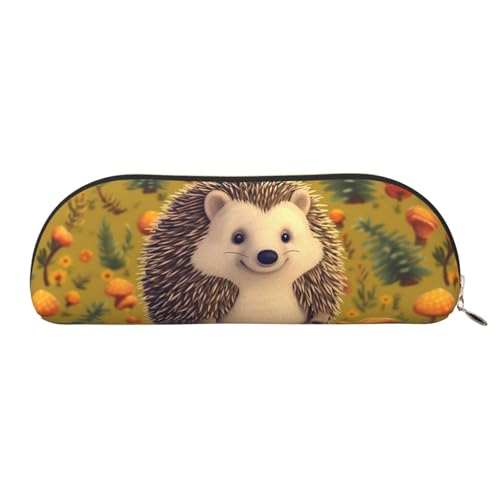 MMSJSBVY Otters in Love Federmäppchen aus Leder – halbrunder Organizer mit Reißverschluss für Stifte, Kosmetik und Reisen, Igel, Einheitsgröße, Schulranzen von MMSJSBVY