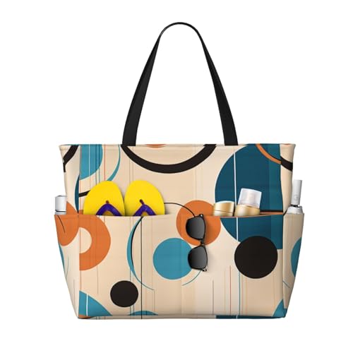 MMSJSBVY Positano Strandtasche für Damen, Strandtasche mit Reißverschluss und Tasche, für Reisen, Shopping, Pool, Echo-Formen und Kreise, Einheitsgröße von MMSJSBVY