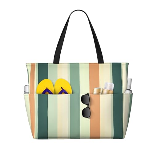 MMSJSBVY Positano Strandtasche für Damen, Strandtasche mit Reißverschluss und Tasche, für Reisen, Shopping, Pool, Retro-Streifen, Einheitsgröße von MMSJSBVY