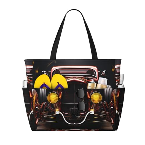 MMSJSBVY Positano Strandtasche für Damen, Strandtasche mit Reißverschluss und Tasche, für Reisen, Shopping, Pool, Rod Car, Einheitsgröße von MMSJSBVY