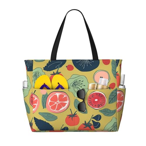 MMSJSBVY Positano Strandtasche für Damen, Strandtasche mit Reißverschluss und Tasche, für Reisen, Shopping, Pool, Sommerfrucht, Einheitsgröße von MMSJSBVY