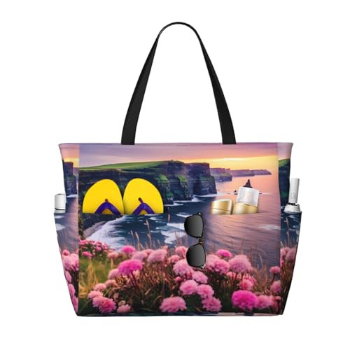 MMSJSBVY Red Beach Reef Strandtasche für Damen, Tragetasche mit Reißverschluss und Tasche, Reisen, Einkaufen, Pool, Irland Outdoors County Clare the Cliffs, Einheitsgröße von MMSJSBVY