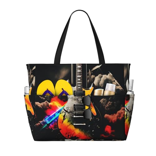 MMSJSBVY Red Beach Reef Strandtasche für Damen, Tragetasche mit Reißverschluss und Tasche, Reisen, Einkaufen, Pool, Rockmusik, Einheitsgröße von MMSJSBVY
