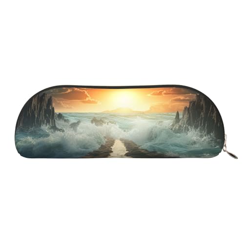 MMSJSBVY Rod Auto Leder Federmäppchen – Halbrunder Organizer mit Reißverschluss für Stifte, Kosmetik und Reisen, Geteilter Meeresweg, Einheitsgröße, Schulranzen von MMSJSBVY